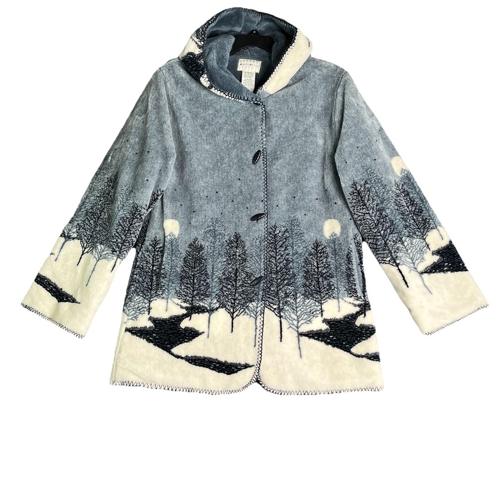 White Stag Women's Thick Fleece Faux Fur‎ Winter Scene with Hood Coat Size Large